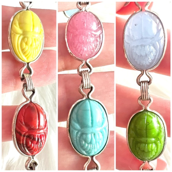 Vintage Scarab Egyptian themed beetle Sterling Silver bracelet - Picture 14 of 14